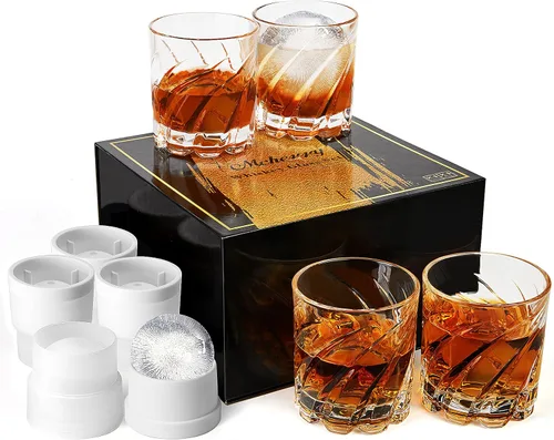 Vasos de whisky con 4 moldes para bolas de hielo y una caja de lujo, vasos de whisky antiguos, regalos para papá de hija, hijo, niños, mejor whisky