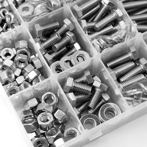 Miniatura 5 de Kit de 579 tornillos y tuercas 1/4-20 5/16-18 3/8-16 de acero inoxidable 18-8 resistentes tornillos hexagonales tuercas arandelas kit surtido