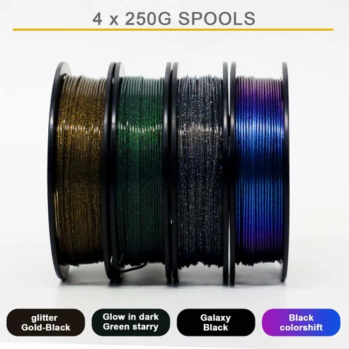 Miniatura 2 de RepRapper Filamento de ácido poliláctico (PLA), paquete de muestra de purpurina multicolor, brillante Galaxy Silk PLA0.069 pulgadas para impresora