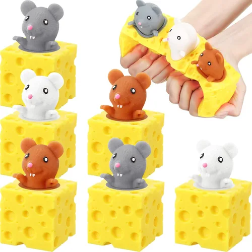 Chivao Paquete de 6 juguetes de queso, ratas para el estrés, juguete sensorial de ratas en queso, alivio de la ansiedad, pelota de oficina para