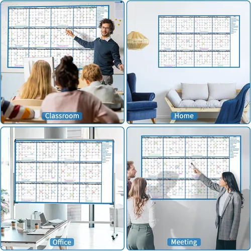 Miniatura 6 de Calendario de Borrado en Seco Grande - Calendario de Pared Sin Fechas, 58" x 37", Calendario de 12 Meses con 10 Adhesivos Redondos