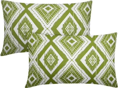 Miniatura 25 de Juego de 2 fundas de almohada geométricas de color naranja quemado de 18 x 18 pulgadas con diamantes Ikat de color marfil óxido, estilo bohemio
