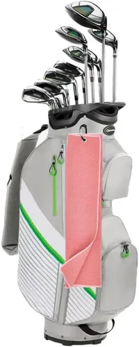 Miniatura 4 de Juego de 2 toallas de microfibra de tres pliegues con clip de mosquetón, toallas de golf con patrón de gofre para bolsas, toallas deportivas al aire
