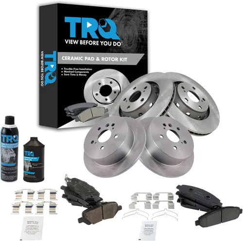 TRQ Kit de pastillas de freno delanteras y traseras y rotores Kit de productos químicos de freno Pastillas de freno Rotor de freno de cerámica