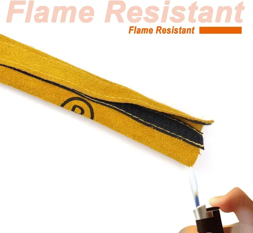 Miniatura 5 de TIG - Funda para cable de soldadura para antorcha de soldadura, paquete de 2 fundas amarillas de cuero resistente al fuego de 137 x 4 pulgadas