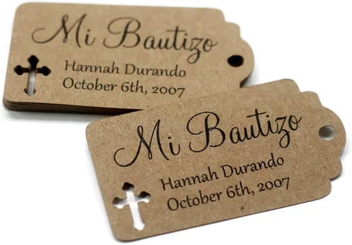Miniatura 5 de Etiquetas Mi Bautizo – Etiquetas personalizadas para bautismo – 20 unidades (gris claro)