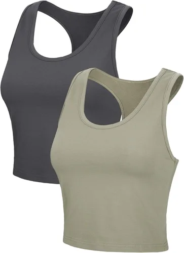 Miniatura 6 de Boao 2 Pieces Crop Tank Top Basic Sleeveless Crop Top Workout Racerback Cropped Tank Sports Top for Women