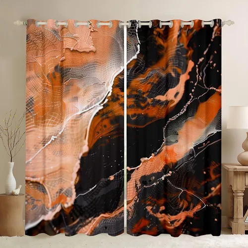 Miniatura 20 de Feelyou Cortinas abstractas para dormitorio, sala de estar, cortinas opacas de oscurecimiento negro y azul, con estampado de mármol, 2 paneles de 38