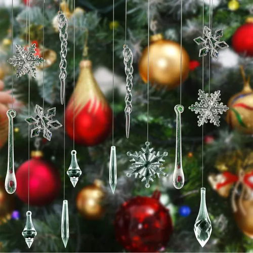 Miniatura 6 de FEPITO Juego de 50 piezas de carámbanos acrílicos para decoración navideña, carámbanos colgantes, carámbanos de Navidad, copos de nieve