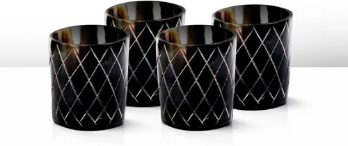Handicrafts Home Juego de 4 vasos de chupito hechos a mano, patrón entrecruzado de 6.5 onzas, chupitos de whisky vikingo naturales para cócteles y