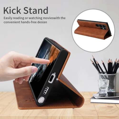 Miniatura 5 de ZZXX Funda tipo cartera para Samsung Galaxy S22 Ultra con bloqueo RFID, ranura para tarjetas, función atril, magnética, de piel suave, para Samsung