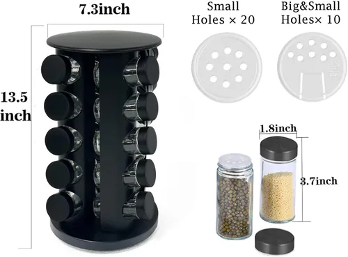 Miniatura 6 de KALINCO Organizador giratorio para especias, estante giratorio de especias para gabinete, organizador de especias de acero inoxidable con frascos