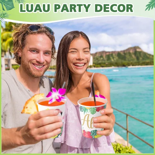 Miniatura 6 de Hoolerry 60 tazas Luau Aloha Party desechables de papel para fiesta hawaiana Aloha decoraciones de fiesta Tropical Luau 9 onzas verano Tiki piscina