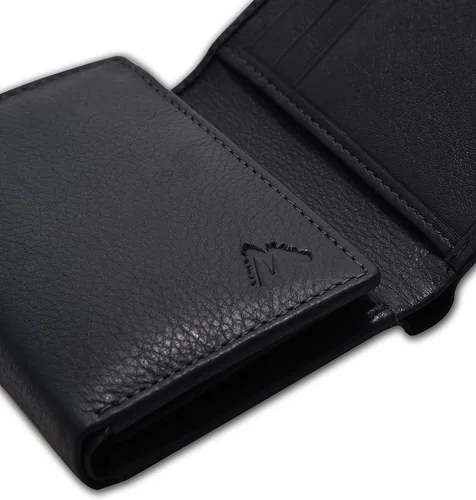 Miniatura 50 de Cartera de cuero RFID hecha a mano para hombres, elegante cartera de bolsillo frontal triple con 2 ranuras para identificación y 9 tarjetas, Negro