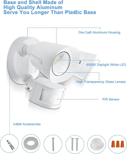 Miniatura 2 de UFOND Luces LED de seguridad para exteriores, luz con sensor de movimiento, 2400 lúmenes, reflectores de aluminio, impermeable, ángulo ajustable