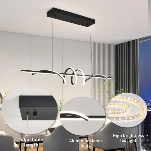 Miniatura 2 de Lámpara colgante LED moderna, lámpara de araña negra de 39.37 pulgadas regulable con control remoto y teléfono, temperatura de color ajustable