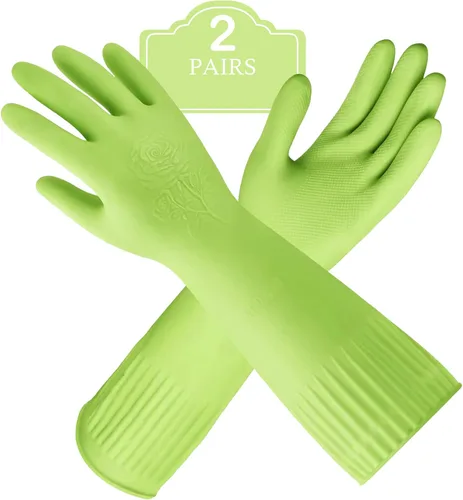 Miniatura 8 de Disfore Guantes de goma para lavar platos para limpieza de cocina, 2 pares de guantes largos de limpieza doméstica para lavar platos Medium 2 pares