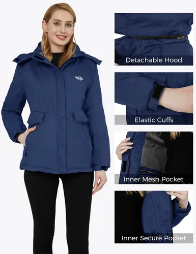 Miniatura 5 de Wantdo - Chaqueta de esquí impermeable para mujer, abrigo de invierno cálido y resistente al viento, abrigos de nieve