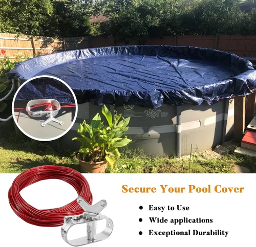 Miniatura 7 de Cable y cabrestante para cubierta de piscina, cable de cubierta de piscina resistente de 100 CW y trinquete para asegurar cubiertas de piscina sobre