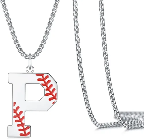 Miniatura 10 de VEEHOO Collar de béisbol para hombres y niños, letra inicial de la A a la Z, joyería de béisbol con colgante de joyería de béisbol para niños