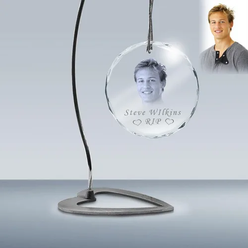 Grabado personalizado foto cristal, grabado láser imagen en adorno de vidrio (L - 2.5 ")