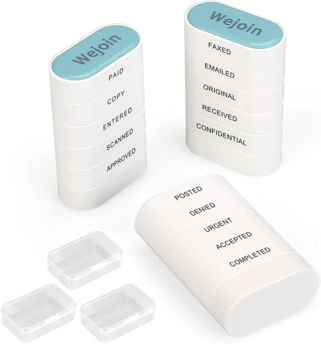 Miniatura 5 de Juego de suministros de oficina, sellos autoentintados para uso de oficina, sello de goma preentintado de "Pagado Copia Ingresado Escaneado Aprobado