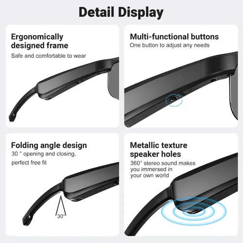 Miniatura 8 de Gafas inteligentes, gafas de sol polarizadas Bluetooth, micrófono y altavoces integrados, asistente de voz, protección UV, gafas de sol de audio