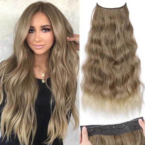 Miniatura 85 de KooKaStyle - Extensiones de cabello con hilo invisible, diadema transparente, ajustables, 4 clips fijadores, cabello largo y ondulado de 12