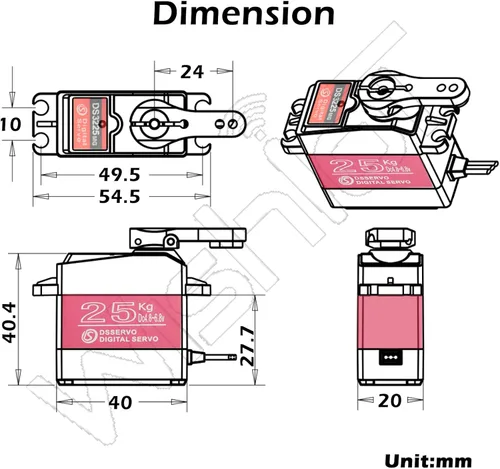 Miniatura 5 de 2 unids DS3218 44.1 lbs servo 270 grados de alto par impermeable servo engranaje de metal completo con servo bocina 25T 4.8-6.8V para 1/8, 1/10