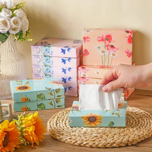 Miniatura 3 de TaoBary 24 paquetes de flores pequeñas cajas de pañuelos faciales para automóvil, paquetes de pañuelos desechables de pañuelos, cubos de pañuelos