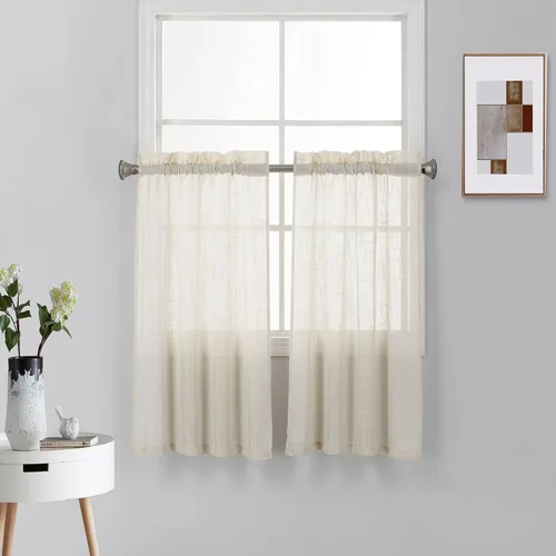 Miniatura 8 de Diamond Home Linens 2 paneles cortos con bolsillo para barra, filtrado de luz, de lino, texturizado, para ventanas pequeñas, 27 pulgadas de ancho x