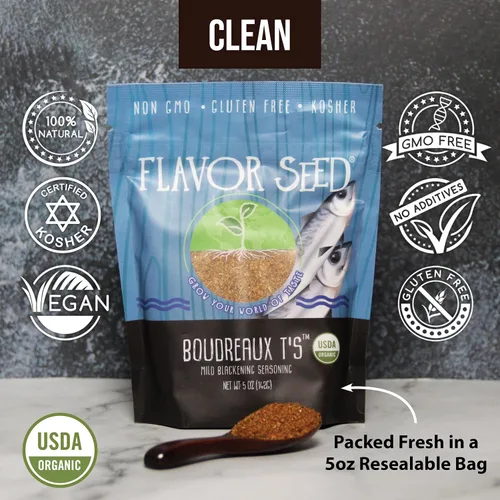 Miniatura 4 de Condimento orgánico de ennegrecimiento suave – Boudreaux T's by Flavor Seed, condimento cajún ennegrecido sin gluten para carne y mariscos, especias