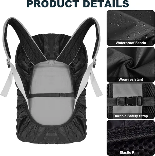 Miniatura 5 de LAMA Paquete de 2 fundas impermeables para mochila, protector reflectante a prueba de lluvia para antipolvo y antirrobo, tamaño M