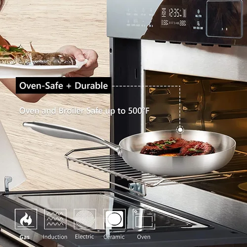Miniatura 4 de LOLYKITCH Sartén de 9.5 Pulgadas de Acero Inoxidable de Tres Capas, Sartén, Sartén de Cocina por Inducción, Apta para Lavavajillas y Horno, Mango
