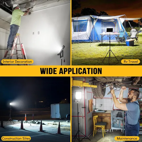 Miniatura 7 de LIVOWALNY 2 Piezas Luces de Trabajo LED con Soporte, 110W 11000 Lúmenes Luz de Trípode Portátil con Cable de 13 Pies, IP65 Impermeable Luz