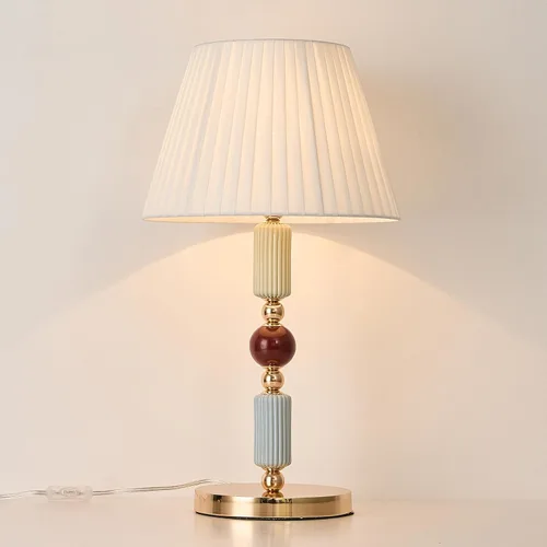 Miniatura 11 de Lámpara de mesa moderna imitada de seda con enchufe, base metálica, luz de escritorio con enchufe, cable y interruptor para dormitorio, mesita