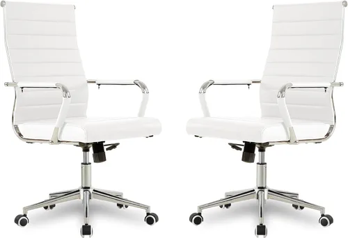 Miniatura 29 de Okeysen Office Desk Chair, Ergonomic Leather Modern Conference Room Chairs, Executive Ribbed Height Adjustable Swivel Rolling Chair for Home Office