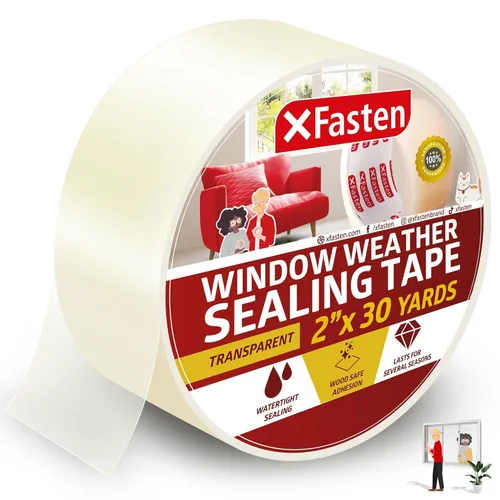 Miniatura 10 de XFasten Cinta transparente adhesiva para sellado de ventanas 5 cm x 27 m (3 paquetes de 82 m en total), cinta adhesiva aislante sin residuos