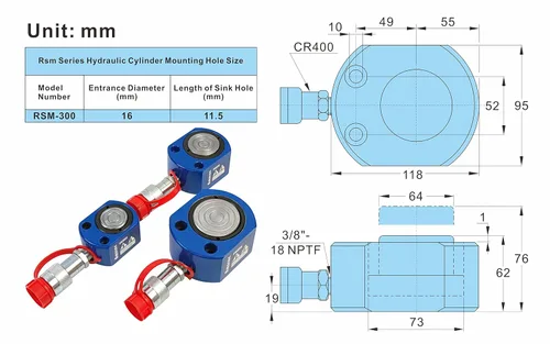 Miniatura 8 de AMZCNC Gato Hidráulico de 30 Toneladas Cilindro de Ram Ultradelgado de Bajo Perfil Cilindro Hidráulico de Sección Única Mini Gato Ram de 14mm