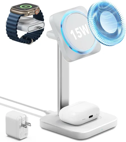 ESR Soporte de cargador MagSafe, estación de carga 3 en 1 con CryoBoost, carga inalámbrica de refrigeración por teléfono, soporte MagSafe de 15 W,