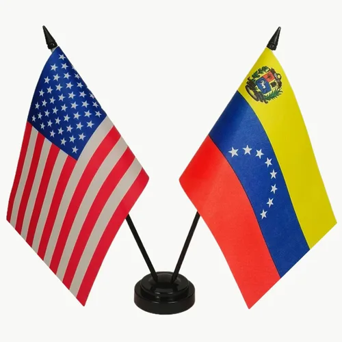 Bandera de la amistad de Estados Unidos y Venezuela, juego de escritorio doble, bandera de escritorio en miniatura, bandera de escritorio de Estados