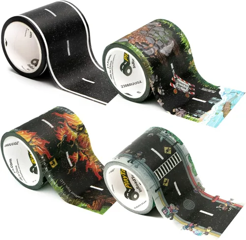 Miniatura 16 de PlayTape Cinta de carretera para autos de juguete, se adhiere a superficies planas, sin residuos; 2 pulgadas de ancho x 30 pies de carretera