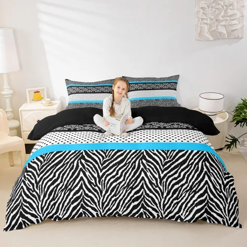 Miniatura 9 de Juego de funda de edredón con estampado de leopardo abstracto, tamaño individual, juegos de ropa de cama de piel de guepardo negro y gris