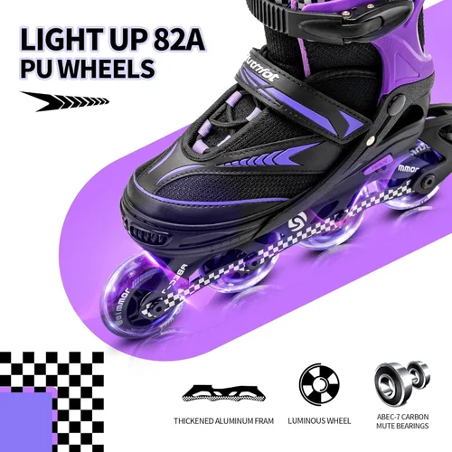 Miniatura 3 de Ruthfot Patines en línea ajustables para niños y niñas con ruedas de luz completa, patines para exteriores para niños y mujeres Púrpura