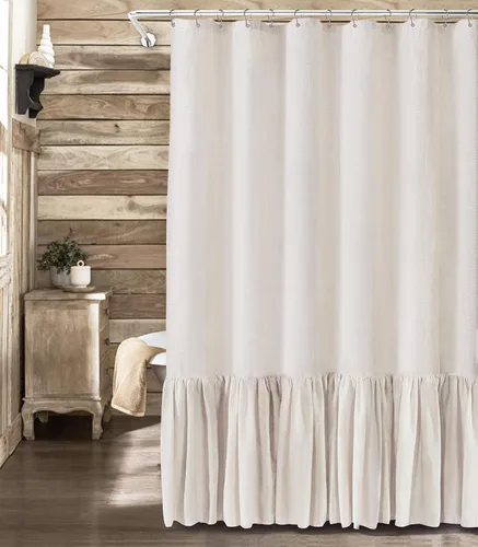 Miniatura 25 de Cortina de estilo rústico con dobladillo y volantes, de lino para baño, tela natural rústica de estilo clásico, 48 x 72 pulgadas (ancho x largo)