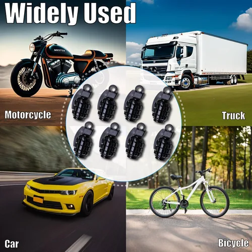 Miniatura 4 de 8 tapas de vástago de válvula de neumático, tapas de válvula de neumático de acero inoxidable para automóviles, camiones, SUV, motocicletas, Negro