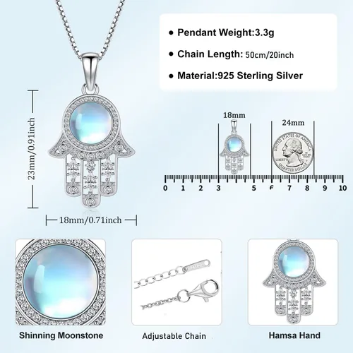 Miniatura 60 de Aniu Joyería de plata de ley 925 Hamsa de Fátima para mujer con circonita cúbica, viene con caja de regalo negra