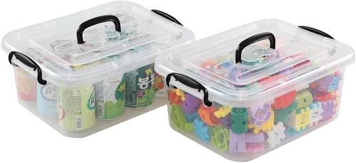 Miniatura 9 de Quickquick - Caja de plástico de 8 L con asa, contenedores de cierre de almacenamiento con asas, transparente, 2 paquetes