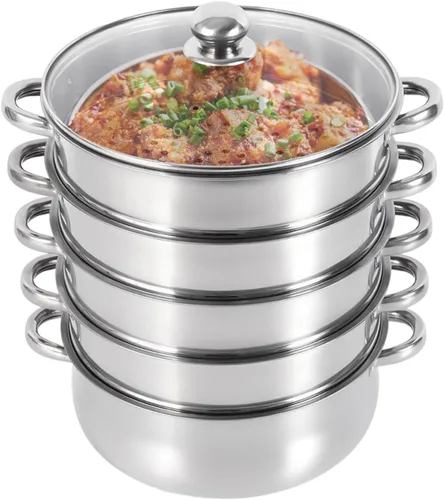 Vaporizador de acero inoxidable para cocinar, juego de ollas al vapor de alimentos con tapa de vidrio y asa para albóndigas al vapor, tamales,