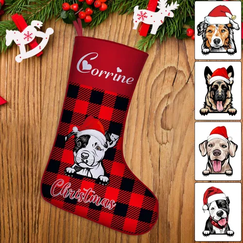 Miniatura 39 de Medias de Navidad de raza de perro personalizadas con texto de nombre, regalos de decoración de calcetines de Navidad personalizados para perros